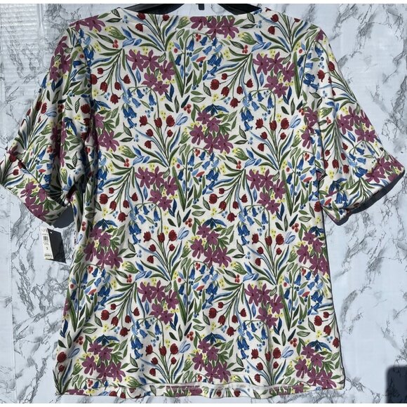 Style & Co Essential Elbow Sleeve Tee Dainty Shitake Floral Print US 1X - Picture 2 of 5